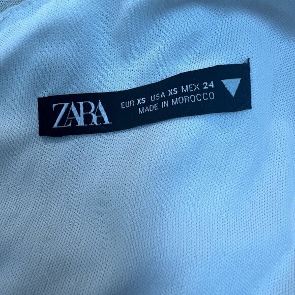 Zara Maxi Dress Womens XS Cream Gray Ruched One Shoulder Long‎ Sleeve Mesh Y2K - Picture 10 of 15